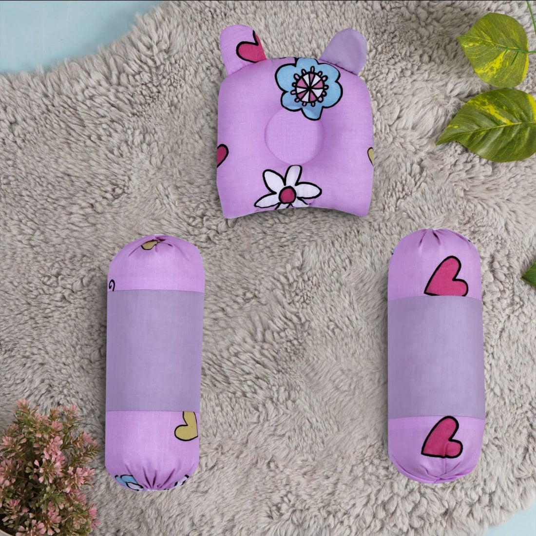 New Born Baby Soft Neck Support Pillow and Head Pillow-Pink Flowers