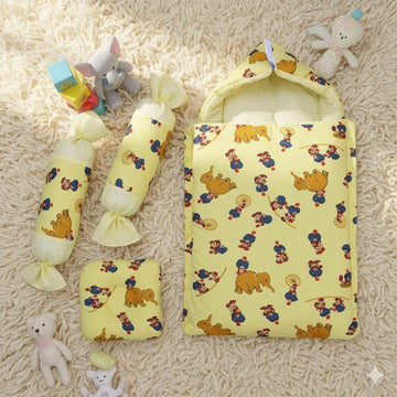 Cotton Printed Baby Carry Nest with Pillows-Yellow