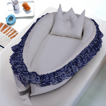 Lacy Cotton Baby Nest with Pillow- Off White