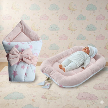 Cotton Baby Nest with Foldable Sleeping Bag- Pink
