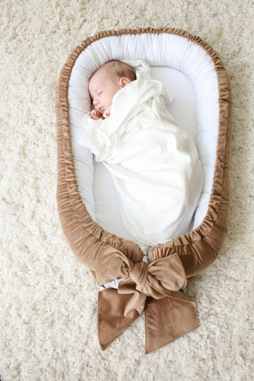 Velvet/ Cotton Baby Nest- White & Brown