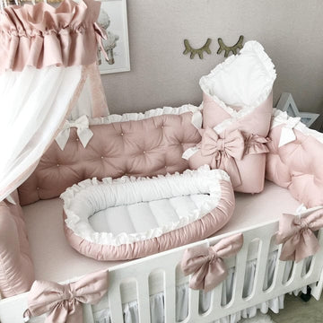 Cotton Satin Baby Nest with Foldable Baby Sleeping Bag- White & Sea Pink