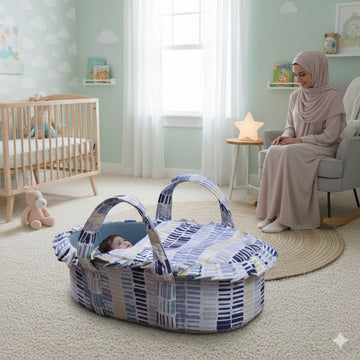 Printed Cotton Baby Basket with Head Pillow-Lining