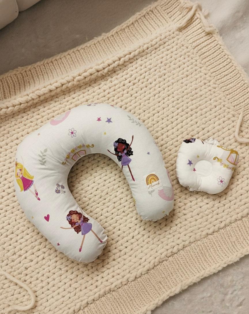 Printed Cotton Baby Nursing Pillow with Removable Cover & Head Pillow-Little Dolls
