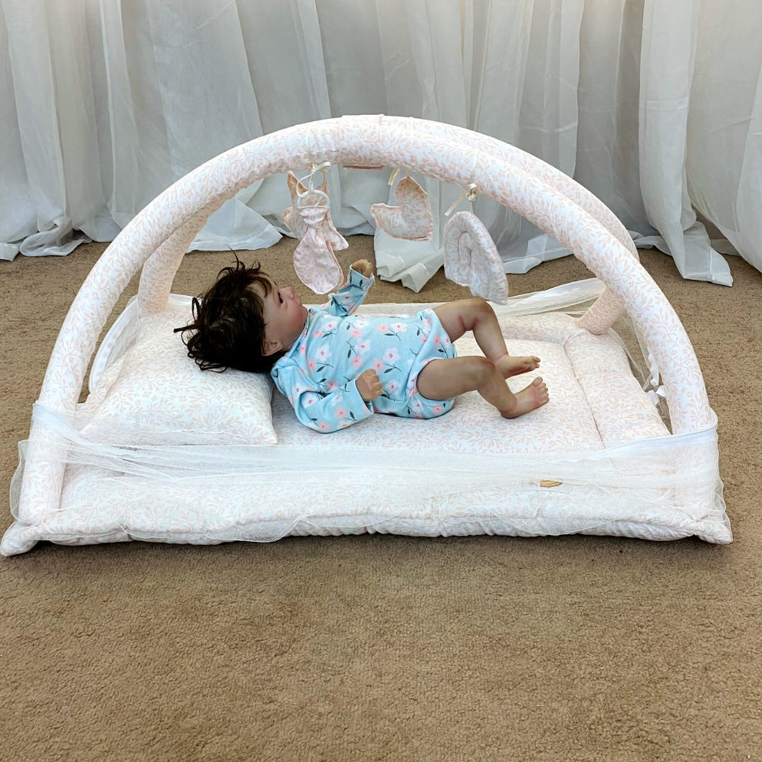 Baby Snuggle Mosquito Net with Pillow & Toy Hangings-Floral