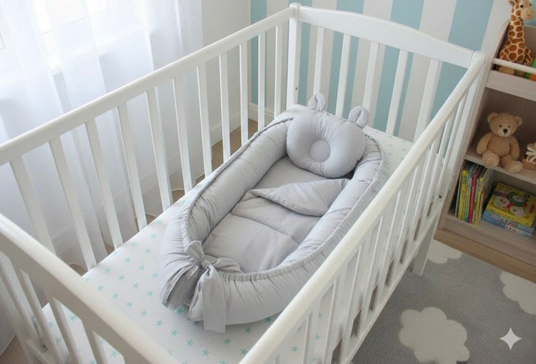 Cotton Baby Nest with Head Pillow-Light Gray