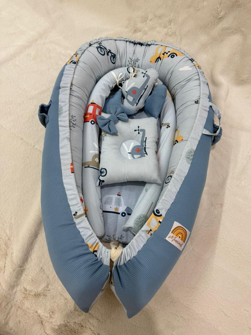 Cotton / Waffle Baby Snuggle Bed with Pillow- Sky Transport