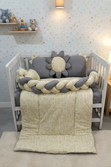 Printed Cotton Baby Cot Set-7 Pcs-Gray