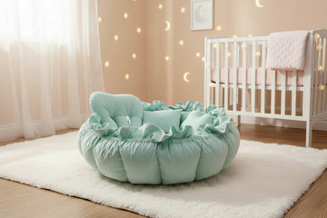 Cotton Baby Round Cot /Baby Sleeping Bed- Cadet Blue