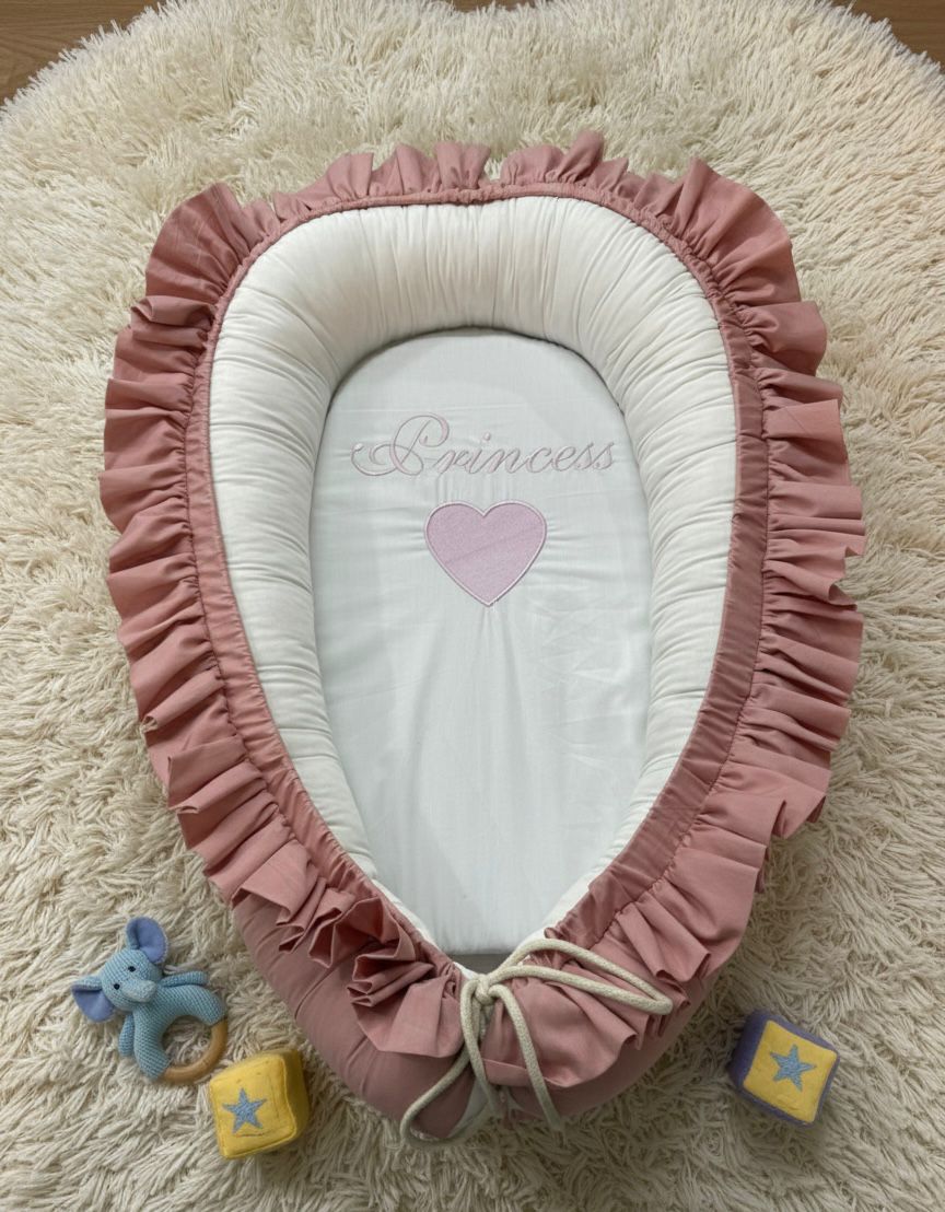 Frilly Cotton Baby Nest with Head Pillow- Pink Princess