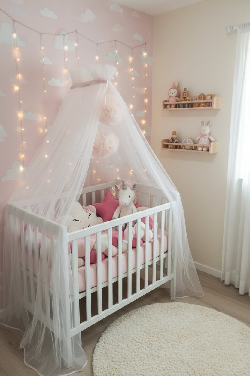 Luxury Velvet Baby Canopy Set- Pink