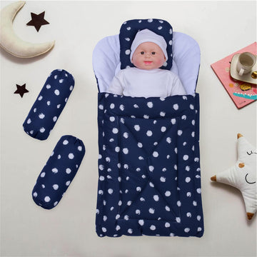 Cotton Printed Baby Carry Nest with Pillows-Blue & White