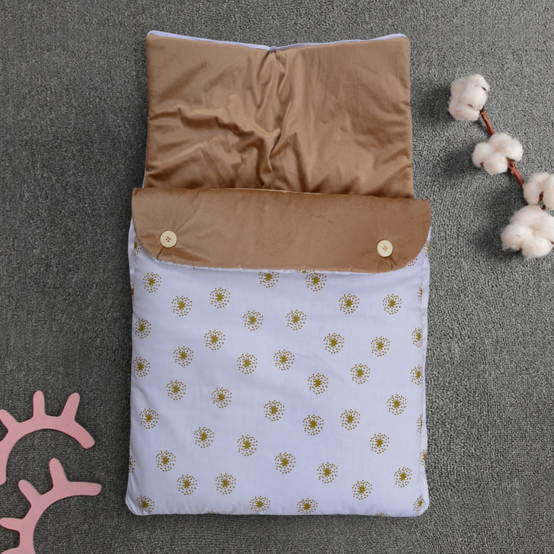 Velvet Hooded Baby Carry Nest-Floral Brown