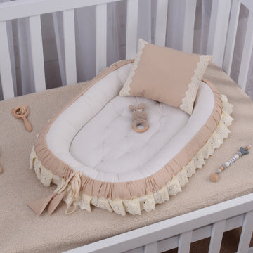 Luxury Baby Nest with Pillow- Beige & Off White