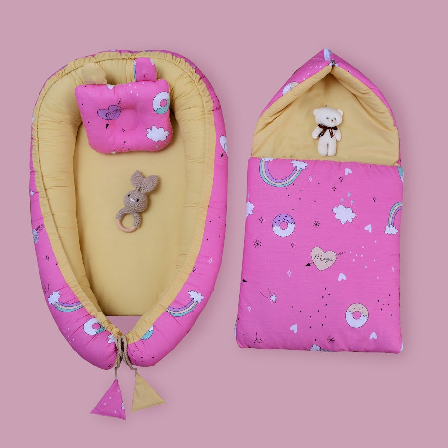 Cotton Baby Nest with Carry Nest- Pink Rainbow