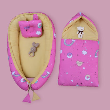 Cotton Baby Nest with Carry Nest- Pink Rainbow