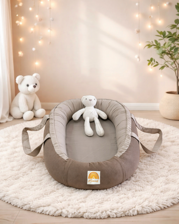 Cotton / Waffle Baby Nest with Head Pillow- Beige