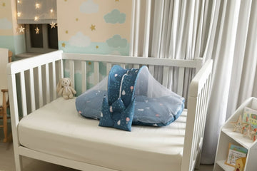 Printed Cotton Baby Mosquito Net with Crown Pillow- Teal