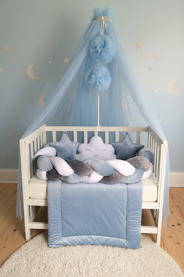 Luxury Velvet Baby Canopy Set- Sky Blue