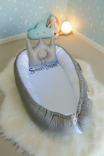 Sweet Dream Cotton Baby Nest With Pillow- Gray