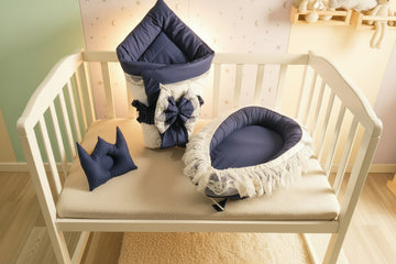 Luxury Cotton Baby Nest with Foldable Baby Sleeping Bag-Navy Blue