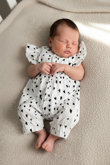 New Born Baby Suit-White Doted