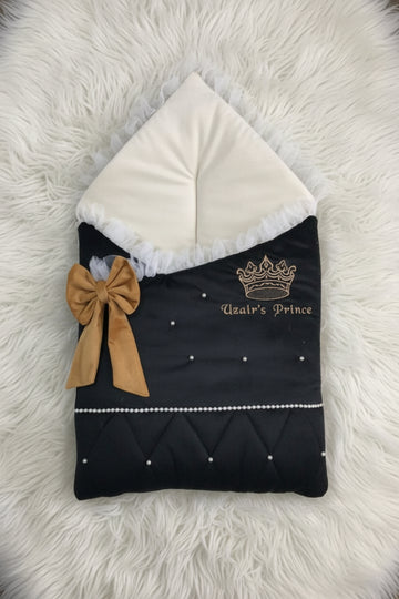 Customized Name Luxury Velvet Baby Carry Nest- Black