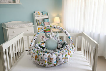 Printed Baby Round Cot with Pillow- Cadet Zoo