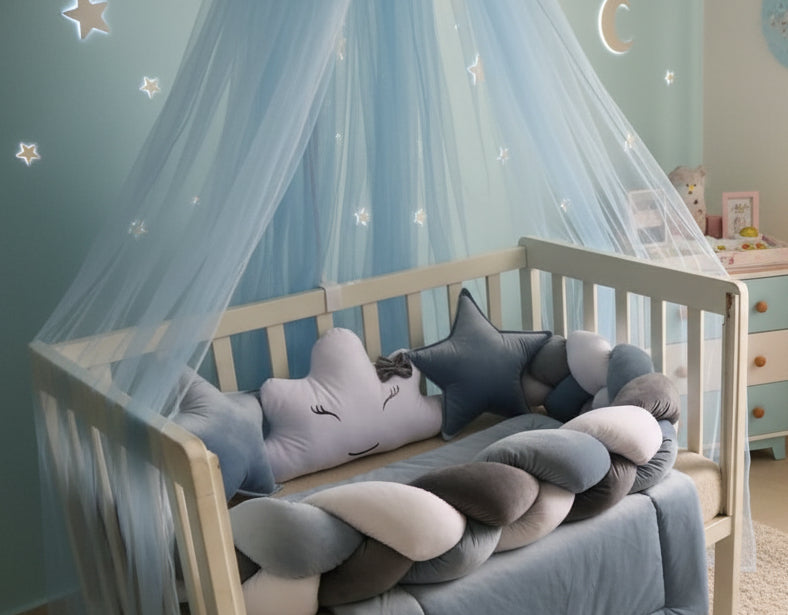 Luxury Velvet Baby Canopy Set- Sky Blue