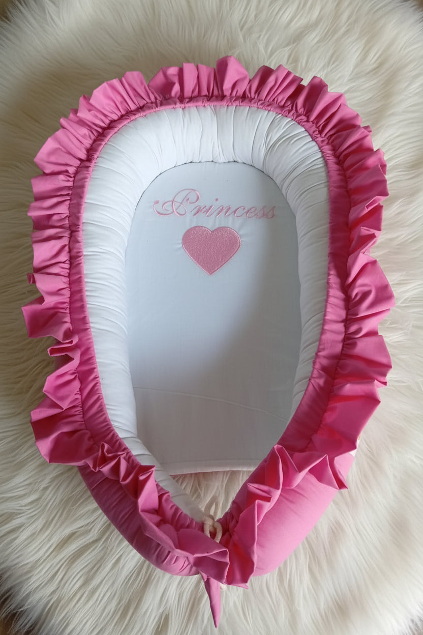 Frilly Cotton Baby Nest with Pillow- Pink Princess 🩷