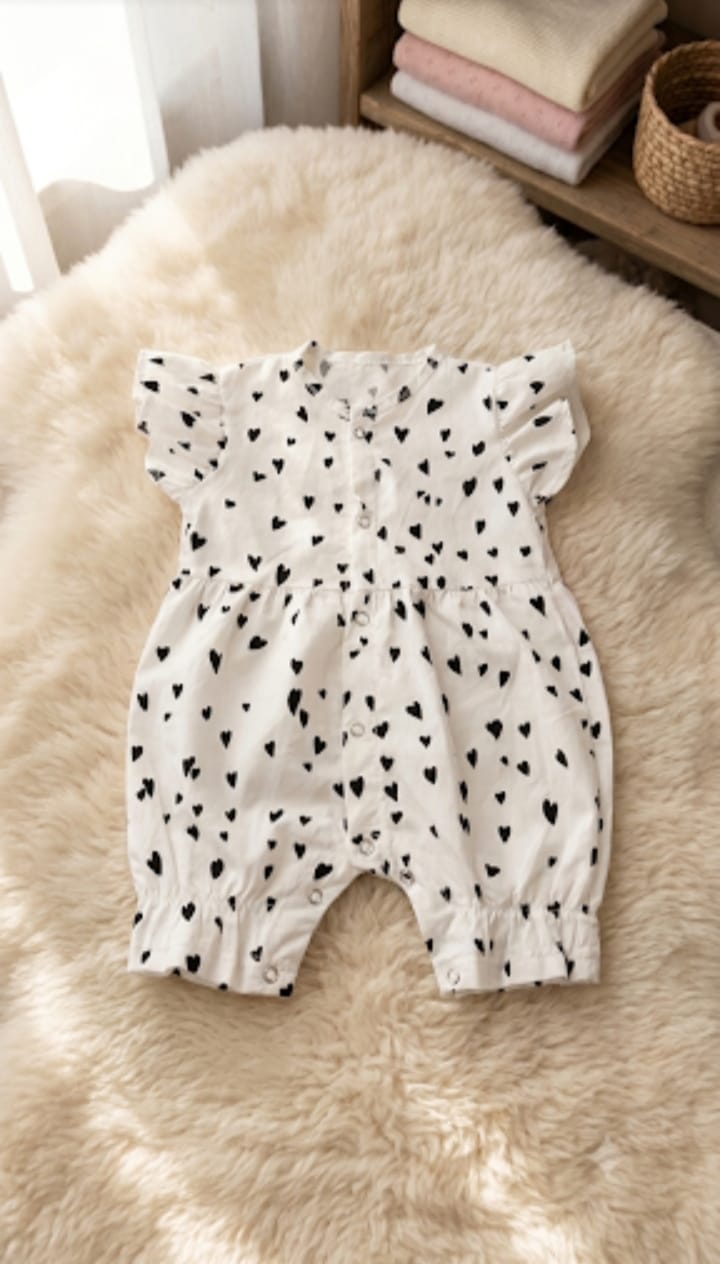 New Born Baby Suit-White Doted