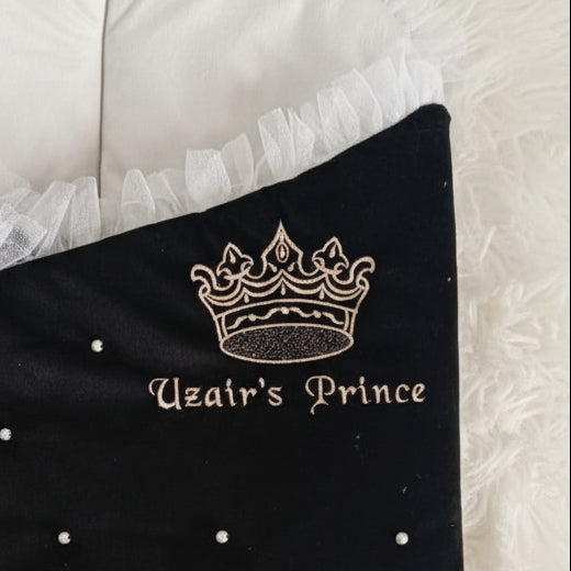Customized Name Luxury Velvet Baby Carry Nest- Black