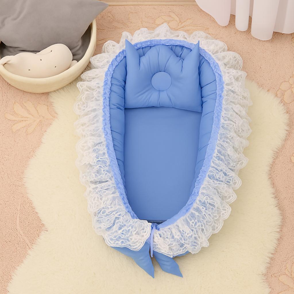 Luxury Cotton Baby Nest with Foldable Baby Sleeping Bag-Sky Blue