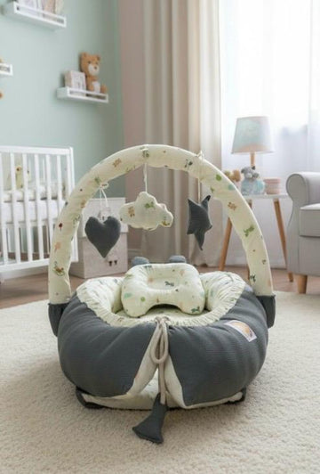 Cotton / Waffle Baby Snuggle Bed with Pillow- Gray