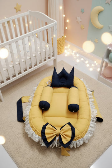 Frilly Cotton Baby Nest- 4 Pcs-Navy Blue
