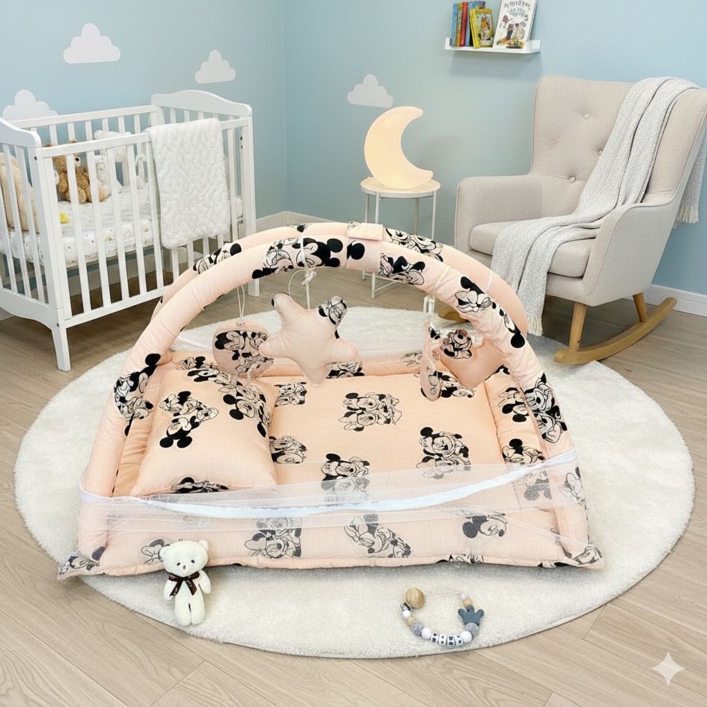 Baby Snuggle Mosquito Net with Pillow & Toy Hangings- Micky Mouse