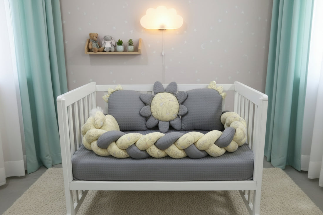 Printed Cotton Baby Cot Set-7 Pcs-Gray