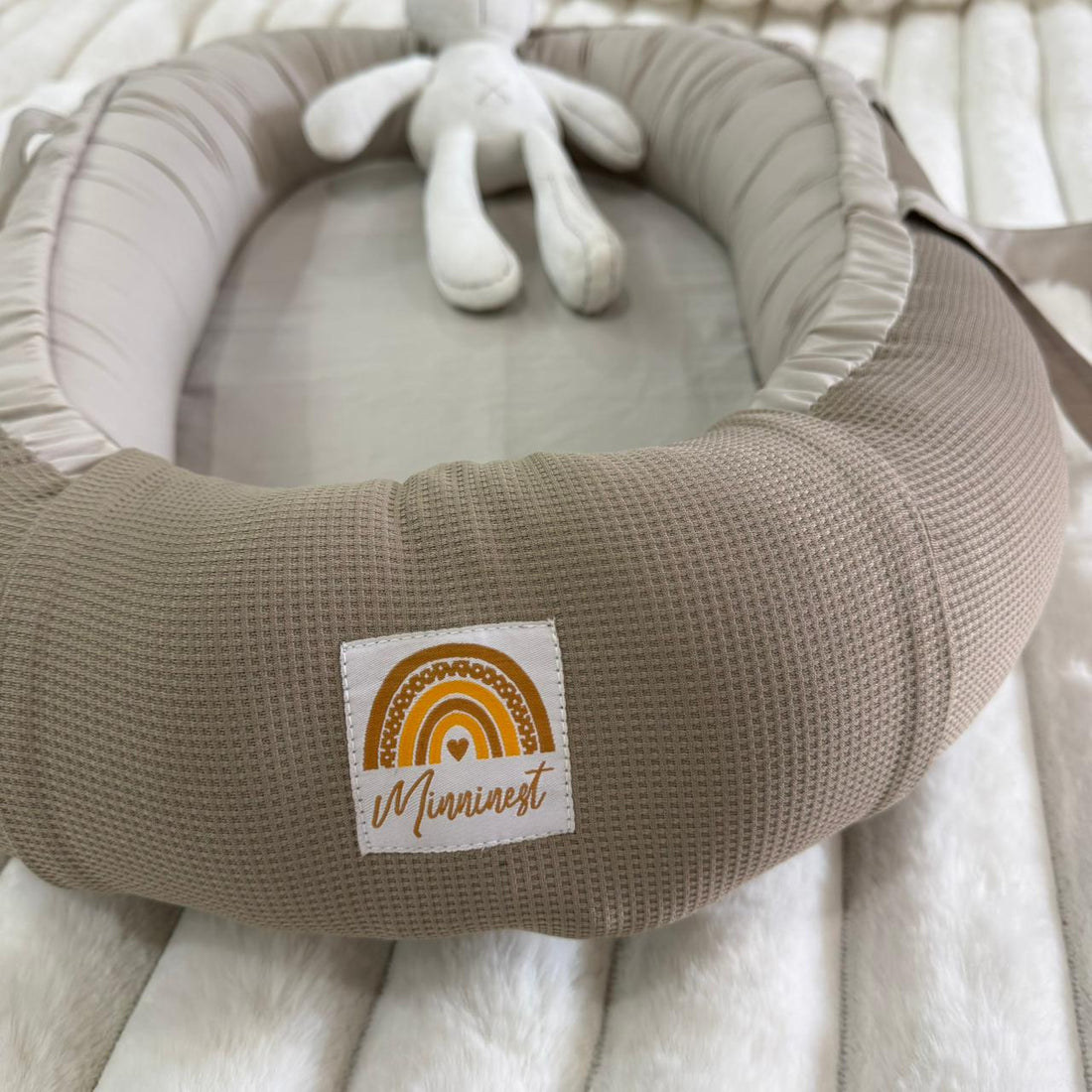 Cotton / Waffle Baby Nest with Head Pillow- Beige