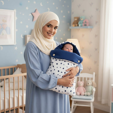 Velvet Hooded Baby Carry Nest-Blue Bugs