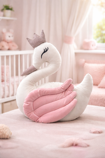 Premium Velvet Baby Swan Cushion- Pink Wing