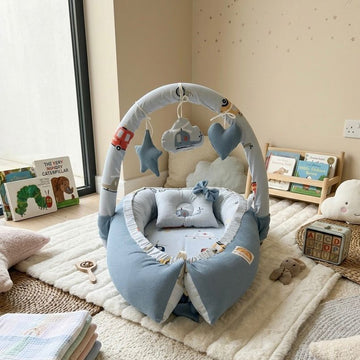 Cotton / Waffle Baby Snuggle Bed with Pillow- Sky Transport