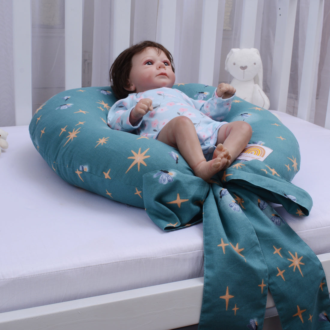 Printed Baby Nursing pillow with removable Cover- Green