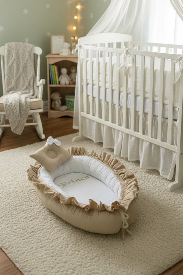 Frilly Cotton Baby Nest with Head Pillow- Prince