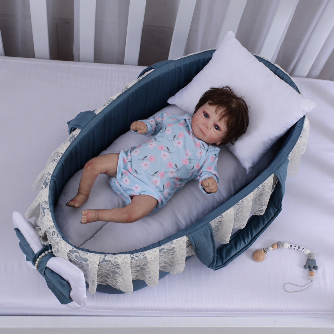 Luxury Cotton Baby Basket-Teal