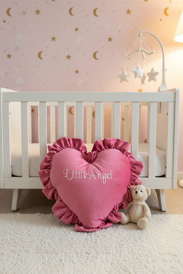 Little Angel Velvet Baby Heart Cushion- Pink