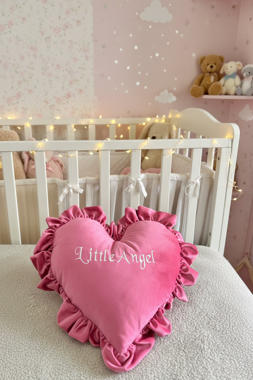 Little Angel Velvet Baby Heart Cushion- Pink