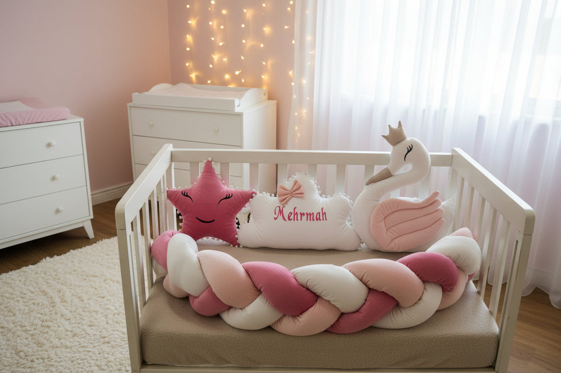 Customize Name Premium Velvet Baby Cushions Set- Sweet Pink