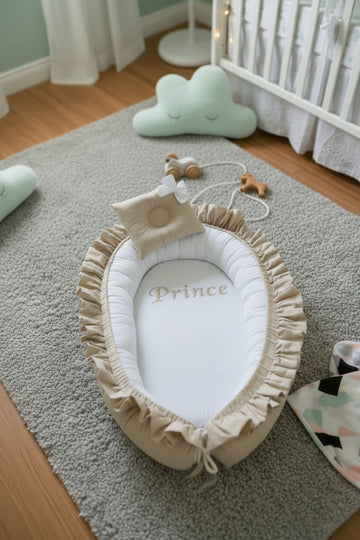 Frilly Cotton Baby Nest with Head Pillow- Prince
